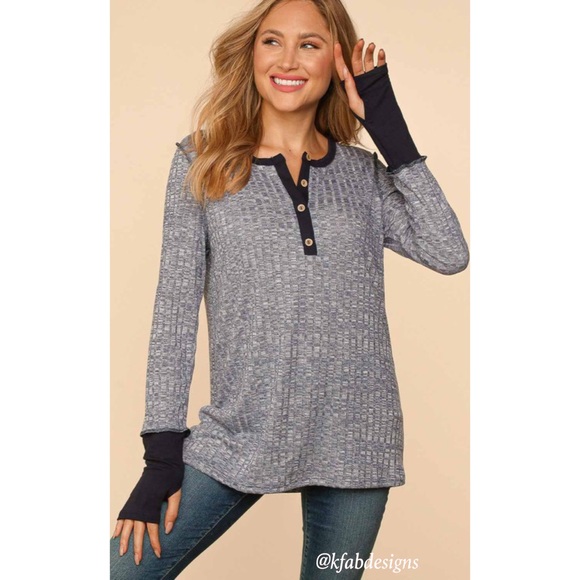 ❤️LAST 1! Rib Knit Baby French Terry Button Down Slub Soft Top w/Thumb Holes! - Picture 6 of 10
